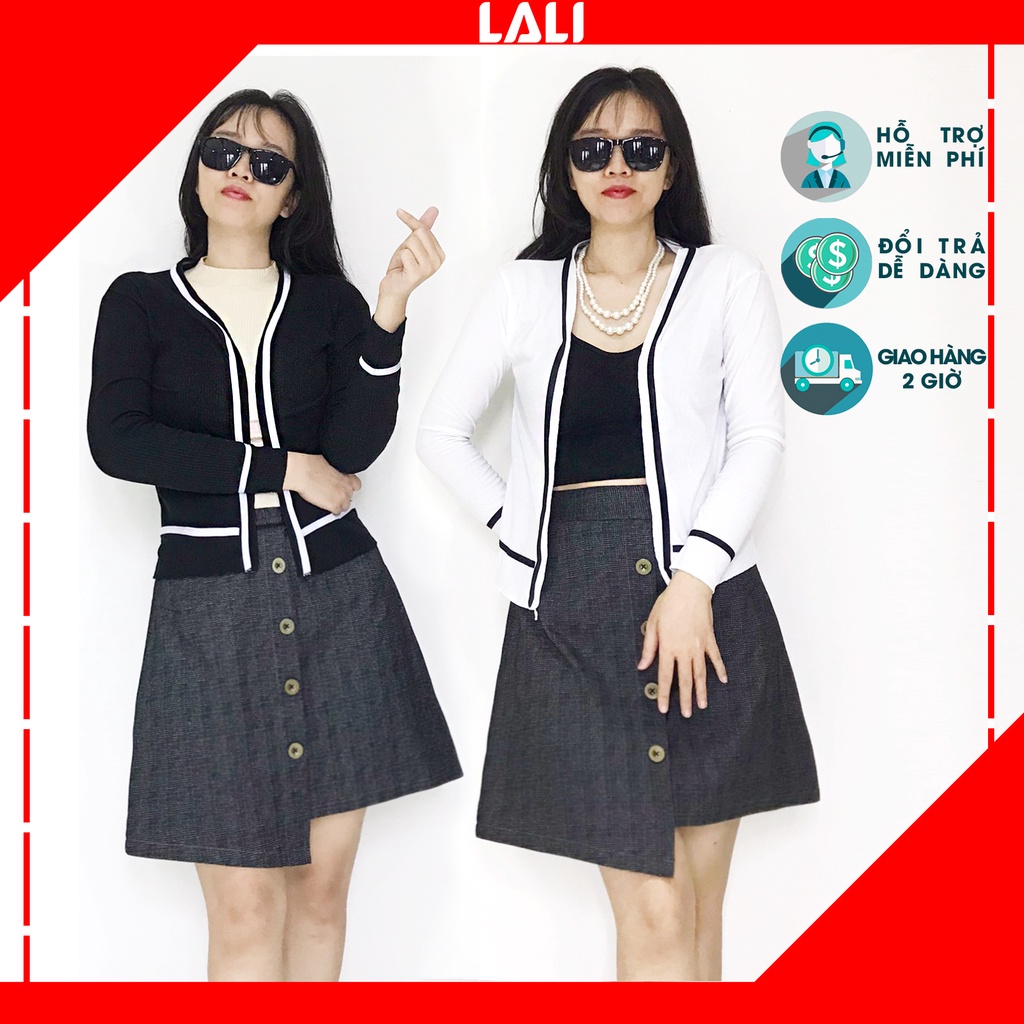 Áo khoác cardigan thun gân kẻ sọc tôn dáng