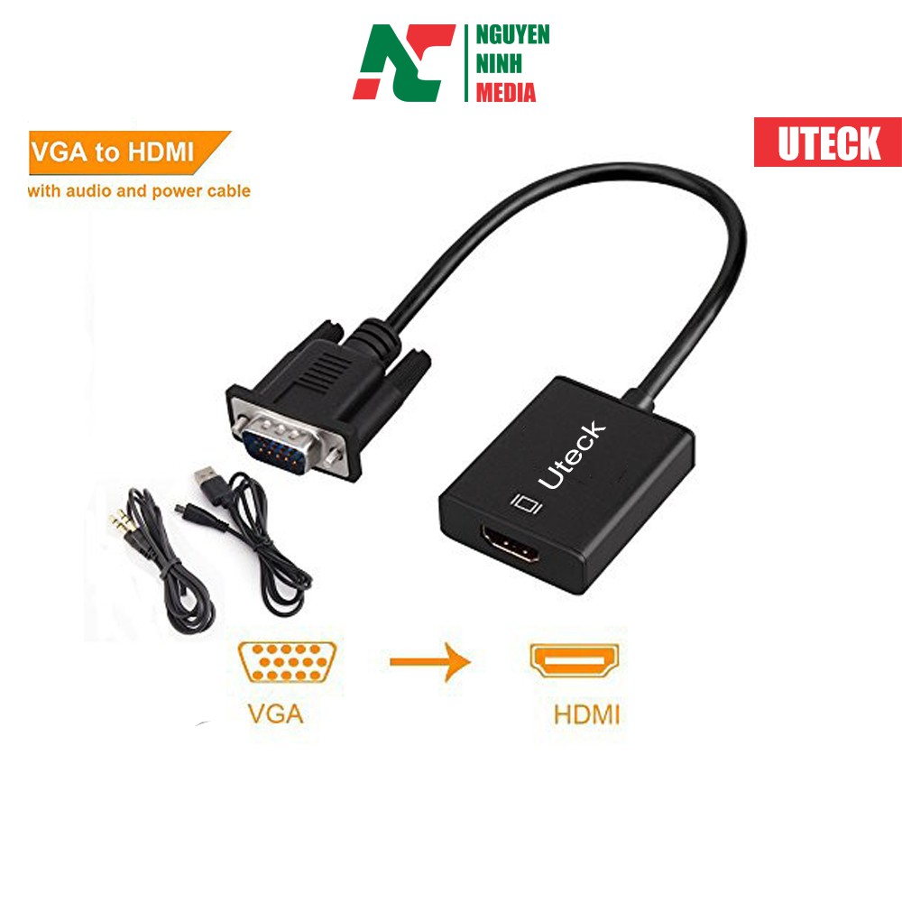 Cáp Chuyển VGA to HDMI 1080P Uteck Có Âm Thanh