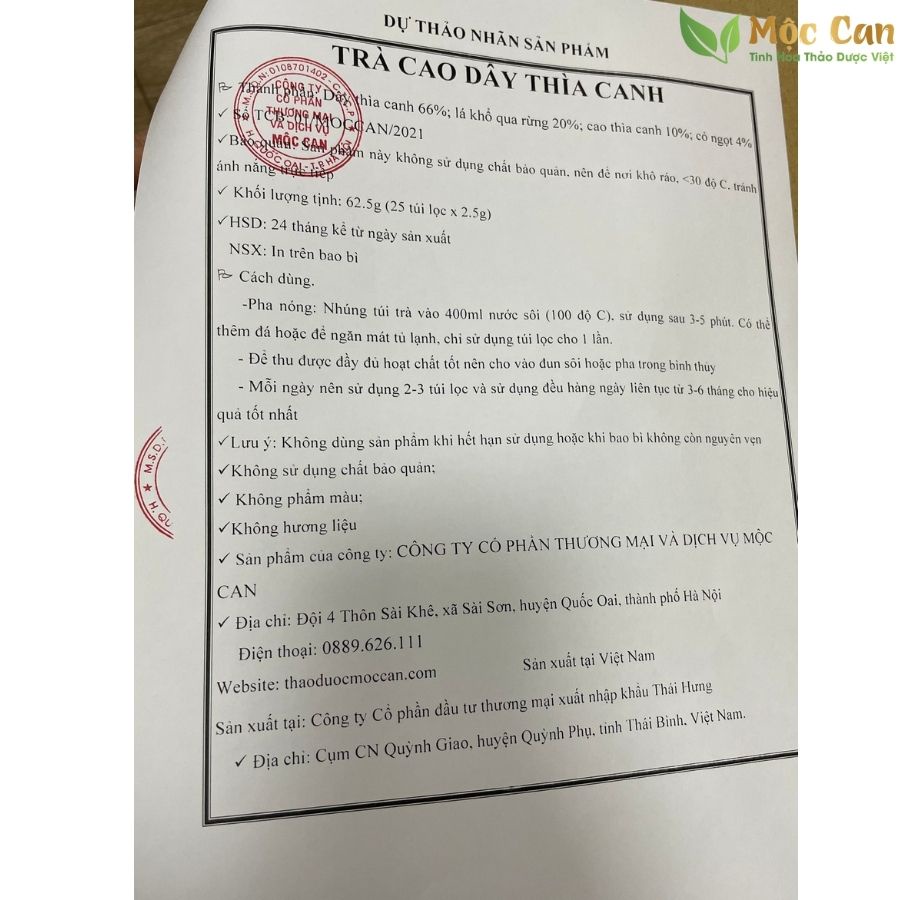 Trà Cao Dây Thìa Canh, Hạ Đường Huyết Giảm Các Biến Chứng Tiểu Đường Mộc Can hộp 25 túi lọc