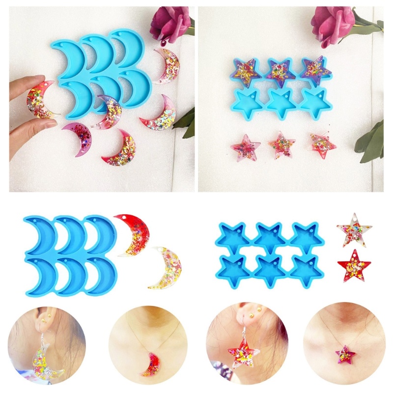 Sa Khuôn Làm Bông Tai Hình Mặt Trăng Ngôi Sao Bằng Resin Epoxy Độc Đáo Trang Trí Nhà Cửa