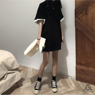 [CÓ SẴN 2020] VÁY ÁO NỮ GIẢ 2 LỚP CHẤT THUN PHÔNG CỔ TRÒN TAY LỠ XẺ TÀ DÁNG RỘNG OVERSIZE ULZZANG HÀN QUỐC HOT HÈ THU