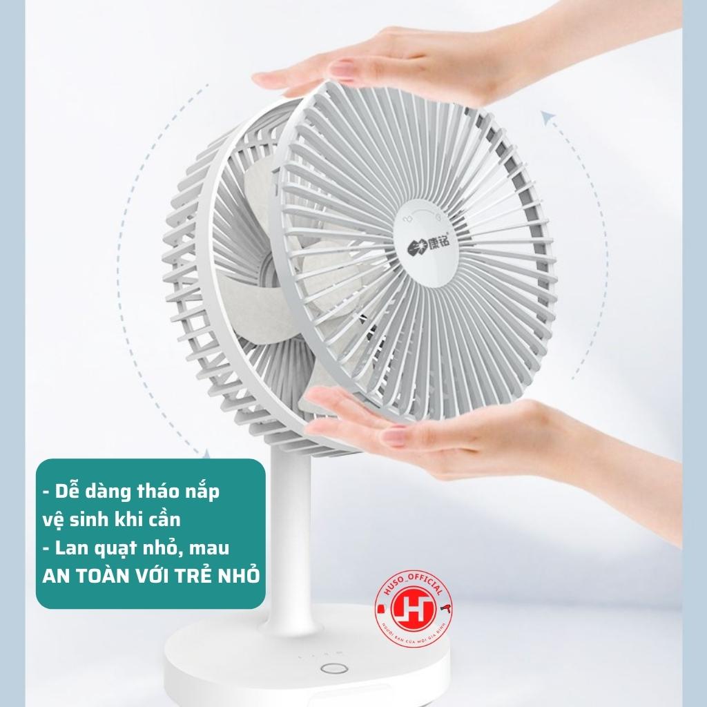 Quạt tích điện mini KM  quạt sạc tích điện tích hợp đèn ngủ thời gian sử dụng từ 4-10h pin 4500mAh - HUSO