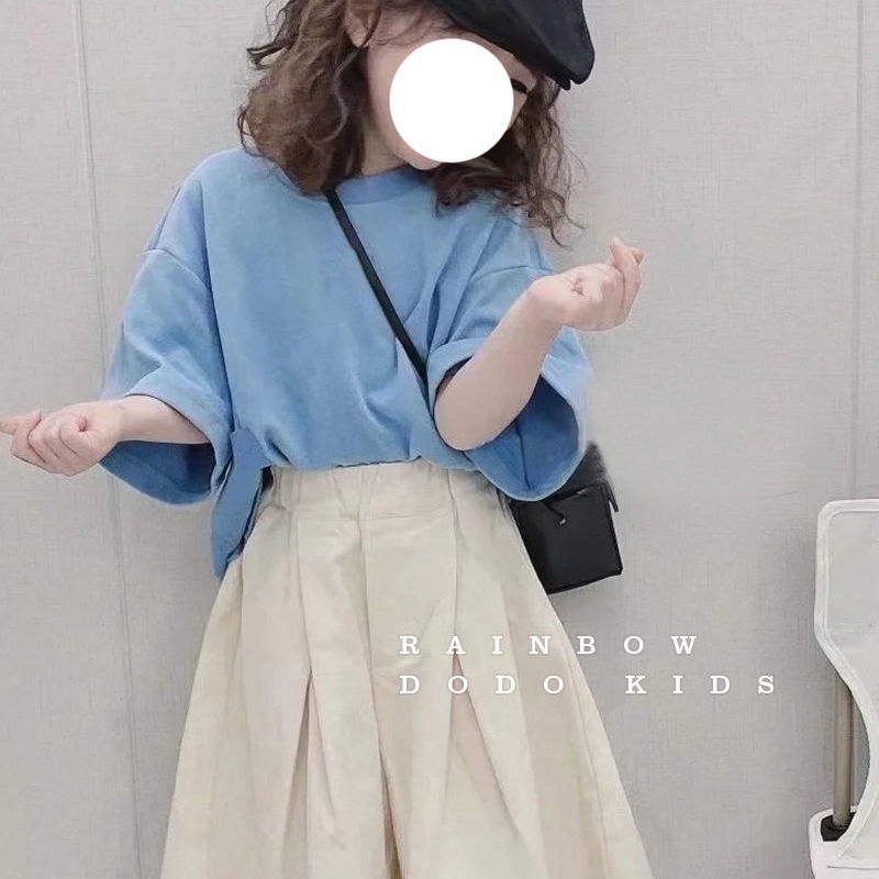 Bộ Áo Thun Cotton Dáng Rộng Màu Trơn + Quần Short Dáng Rộng Thoải Mái Màu Trơn Phong Cách Hàn Quốc Thời Trang Mùa Hè Hàng Mới Dành Cho Bé Gái