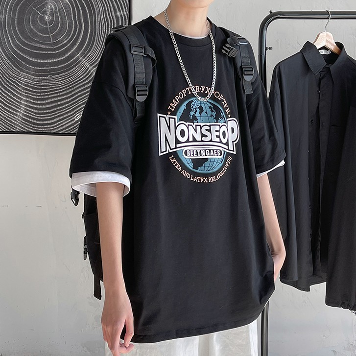 Áo thun tay ngắn dáng rộng họa tiết độc đáo thời trang cho nam và nữ