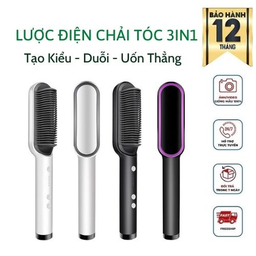 Lược Điện Chải Tóc Tạo Kiểu Uốn Duỗi Thẳng 3In1 Đa Năng Lược Gỡ Rối Tóc Giúp Tiết Kiệm Thời Gian Không Gây Rụng Tóc