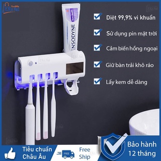 Máy tiệt trùng bàn chải đánh răng - giá treo bàn chải đánh răng - Kệ nhả kem thông minh khử trùng diệt khuẩn UV