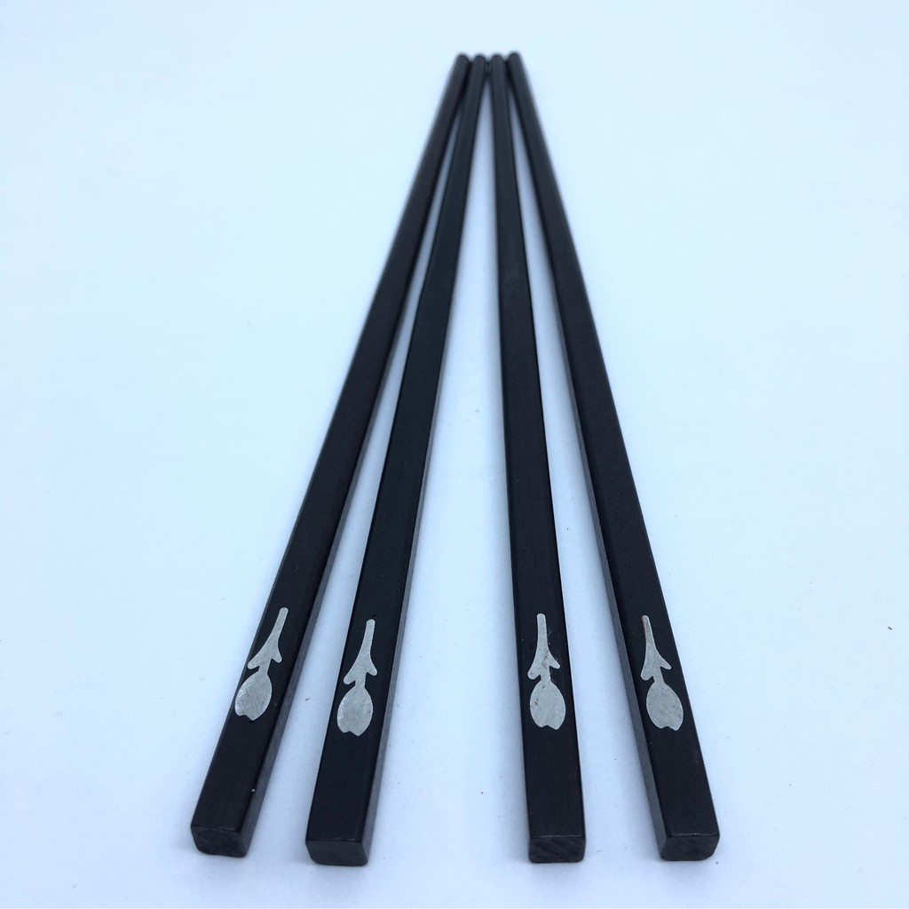 Bộ 10 đôi Đũa ăn gỗ Mun đầu vuông gắn họa tiết hoa...