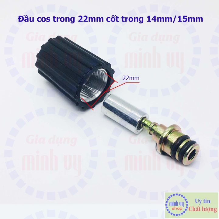 Đầu cos ren trong 22mm cốt trong 14mm/15mm - dùng chung cho 2 loại dây xịt cao áp đường kính trong 6mm