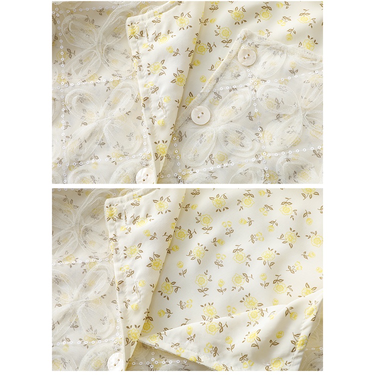 Áo Sơ Mi Tay Dài Phối Lưới In Họa Tiết Hoa Anh Đào Dễ Thương Thời Trang Mùa Thu Phong Cách Hàn Quốc Cho Nữ