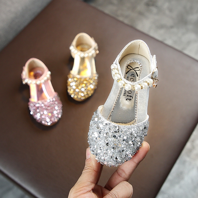 Girls Sandals Sequins Pearl Dance Shoes