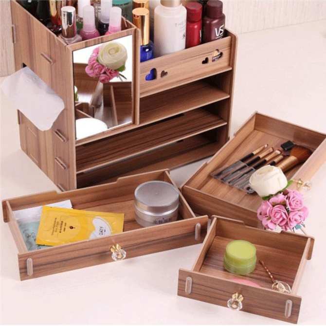 KỆ MỸ PHẨM GỖ 4 TẦNG 3 NGĂN KÈM GƯƠNG SOI TIỆN LỢI - TỦ GỖ ĐỰNG ĐỒ TRANG ĐIỂM, VẬT DỤNG VĂN PHÒNG, ĐỒ DÙNG CHO BÉ