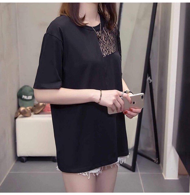 Áo ren thun màu đen big size 65-95kg hàng y hình