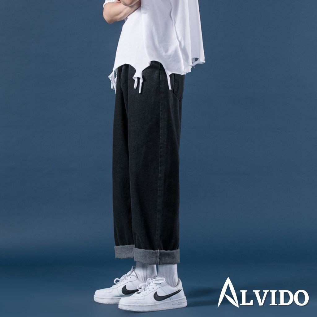 Quần JEAN BASIC SUÔNG Unisex ALVIDO đủ size Nam Nữ phong cách Hàn Quốc Ullzang thời trang đường phố mùa hè | BigBuy360 - bigbuy360.vn