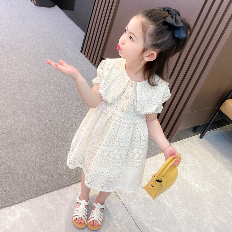 Cô gái váy ren ngọc trai mùa hè mới trẻ em thời trang hàn quốc xu hướng váy công chúa nhỏ phương tây cô gái