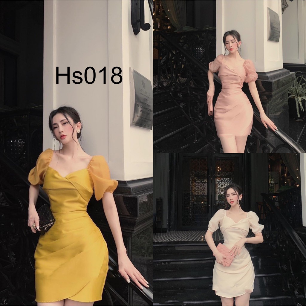 váy body tapta-đầm body tapta tay bồng voan kính thiết kế cao cấp Hs018