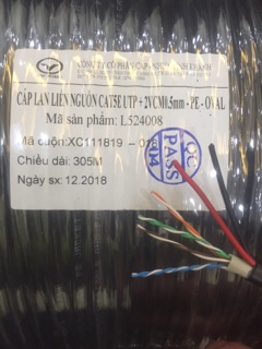 Dây Vcom 4 lõi copper + 2C copper. Dây Cat 3 có kèm dây nguồn.