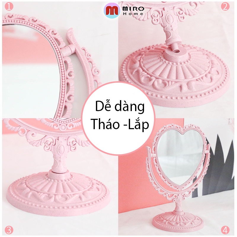 Gương để bàn công chúa màu hồng vintage MIROHOME