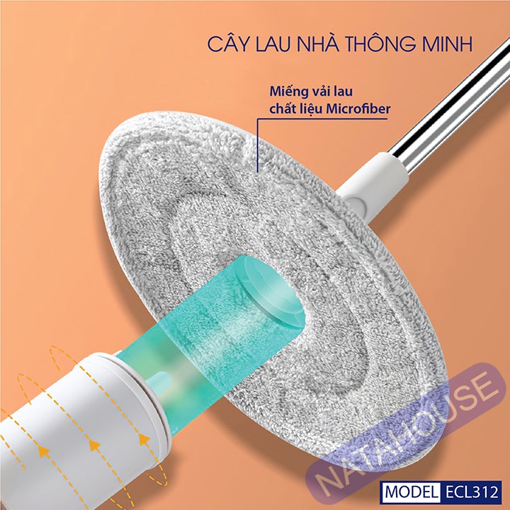 Cây Lau Nhà Empire ECL312_Trắng Bộ Lau Nhà Tự Vắt Thông Minh tiết kiệm nước