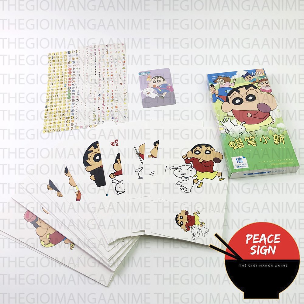 (new) Hộp ảnh Postcard Shin Cậu bé bút chì bộ ảnh có ảnh dán sticker lomo bưu thiếp