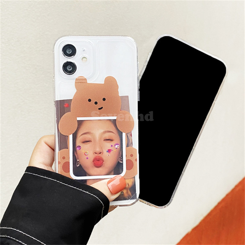 👏Ready Stock🎀 IPhone 12 Pro Max 12 Mini SE2020 11 Pro Max X XR XS Max 8 7 6 6s Plus Phone Case Can Put Photo Stickers Couple Cute Transparent Soft Case Protective Cover