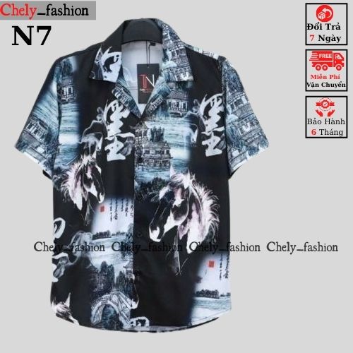 Áo sơ mi tay ngắn họa tiết nam nữ form rộng, sơ mi cộc tay unisex Hàn Quốc, chất vải lụa dãn Chely_fashion