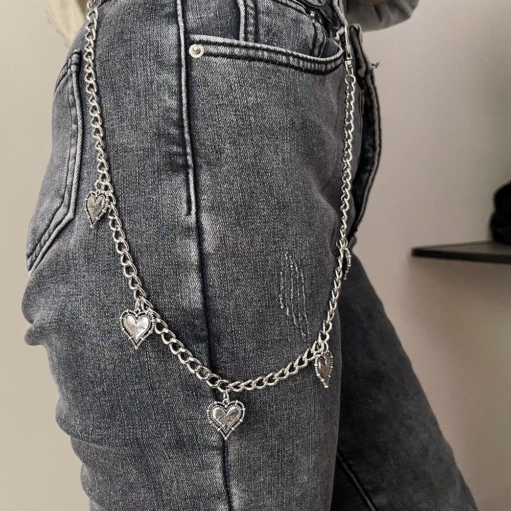QQMALL Dây Xích Đeo Thắt Lưng Hai Lớp Bằng Hợp Kim Hình Trái Tim Phong Cách Hip Hop Thời Trang Cho Nữ