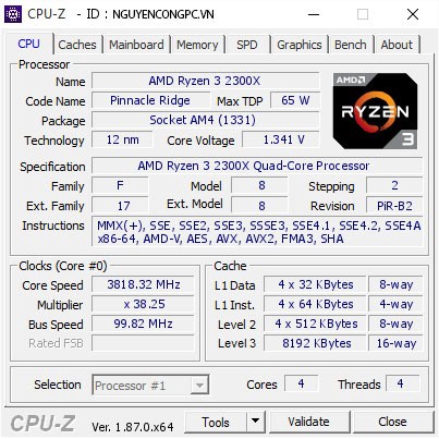 Bộ vi xử lý AMD Ryzen 3 2300X 2nd. CPU AMD Ryzen 3 2300X qua sử dụng