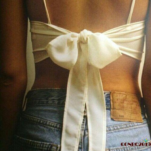 Áo hai dây hở lưng trang trí buộc nơ xinh xắn cho nữ