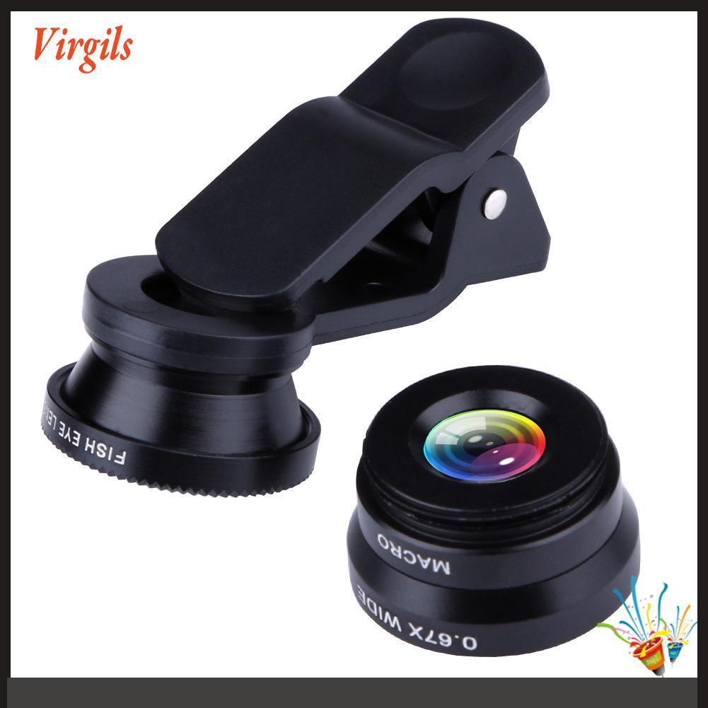 Clip 3-in-1 180 Fish-Eye Lens+Wide Angle Lens+Macro Lens Black