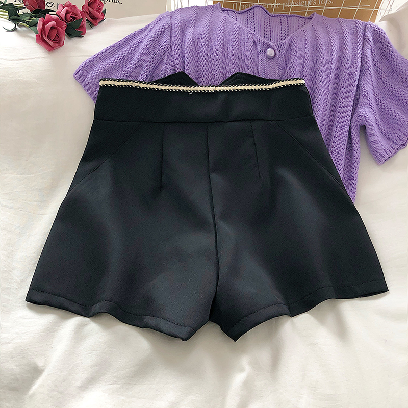 Quần short cạp cao IELGY ống rộng phong cách Hàn Quốc cho nữ