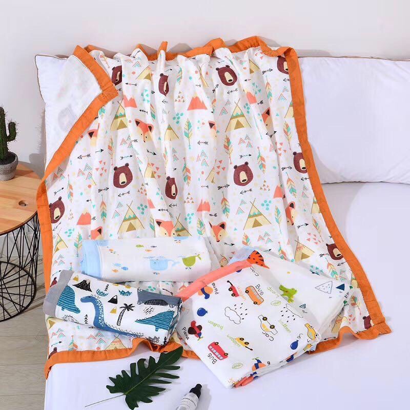 Khăn tắm, chăn tắm Aden xô 6 lớp có viền siêu mềm mịn 110x100cm