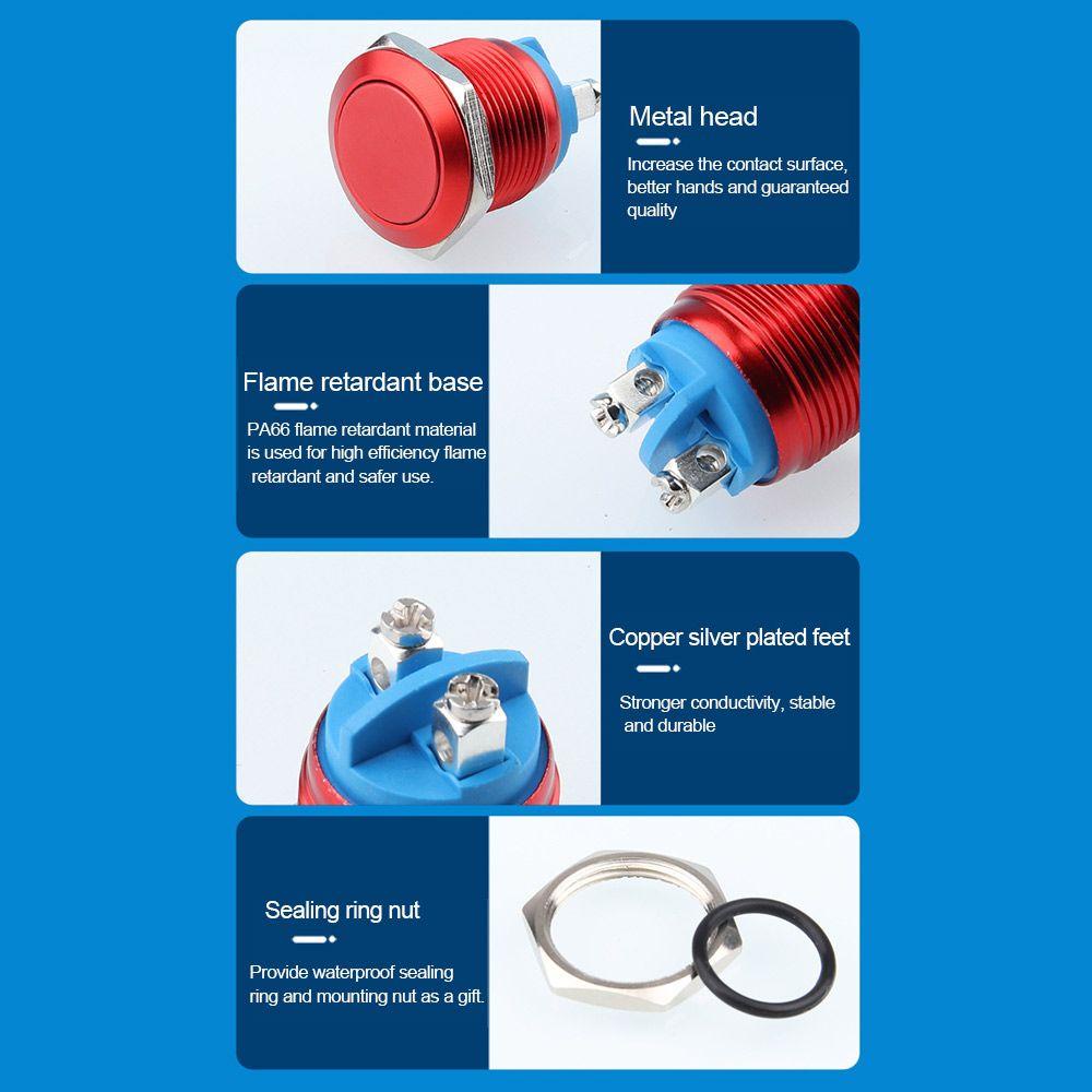 Set 2 Nút Công Tắc Dạng Nhấn Bằng Kim Loại Chống Thấm Nước Bền Bỉ