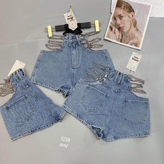 QUẦN SHORT JEANS PHỐI DÂY XÍCH HAI BÊN HÔNG