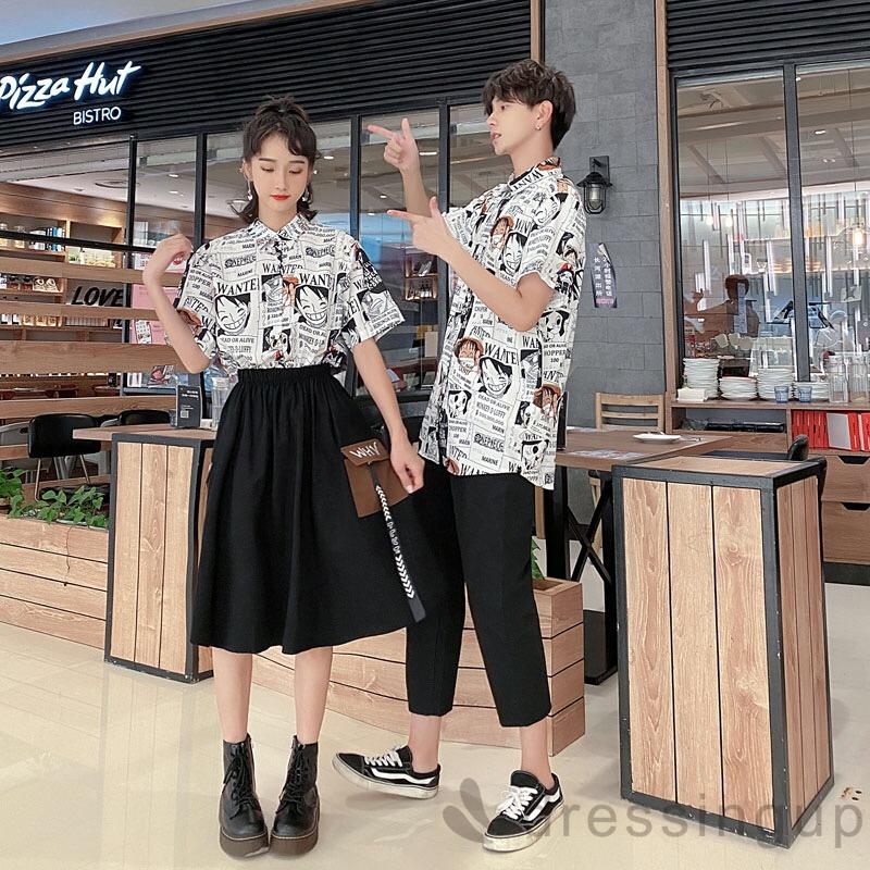 Áo Sơ Mi Ngắn Tay Dáng Rộng In Họa Tiết Hoạt Hình Cá Tính