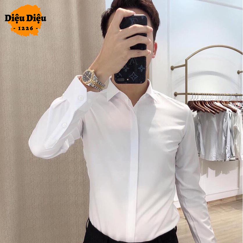 ÁO SƠ MI NAM TRẮNG SƠ MI NAM GIẤU CÚC HÀNG CAO CẤP kèm ảnh thật - Diệu Diệu 1226
