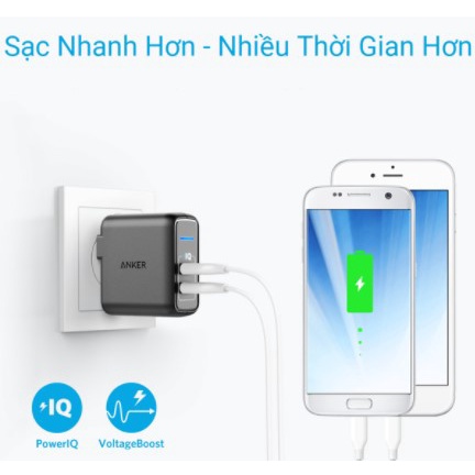 Sạc Nhanh Anker A2023 Chính Hãng 24w Hai Cổng Sạc, Dùng Cho SamSung, Iphone, Ipad, Bảo hành 12 Tháng (Nguyên Hộp)