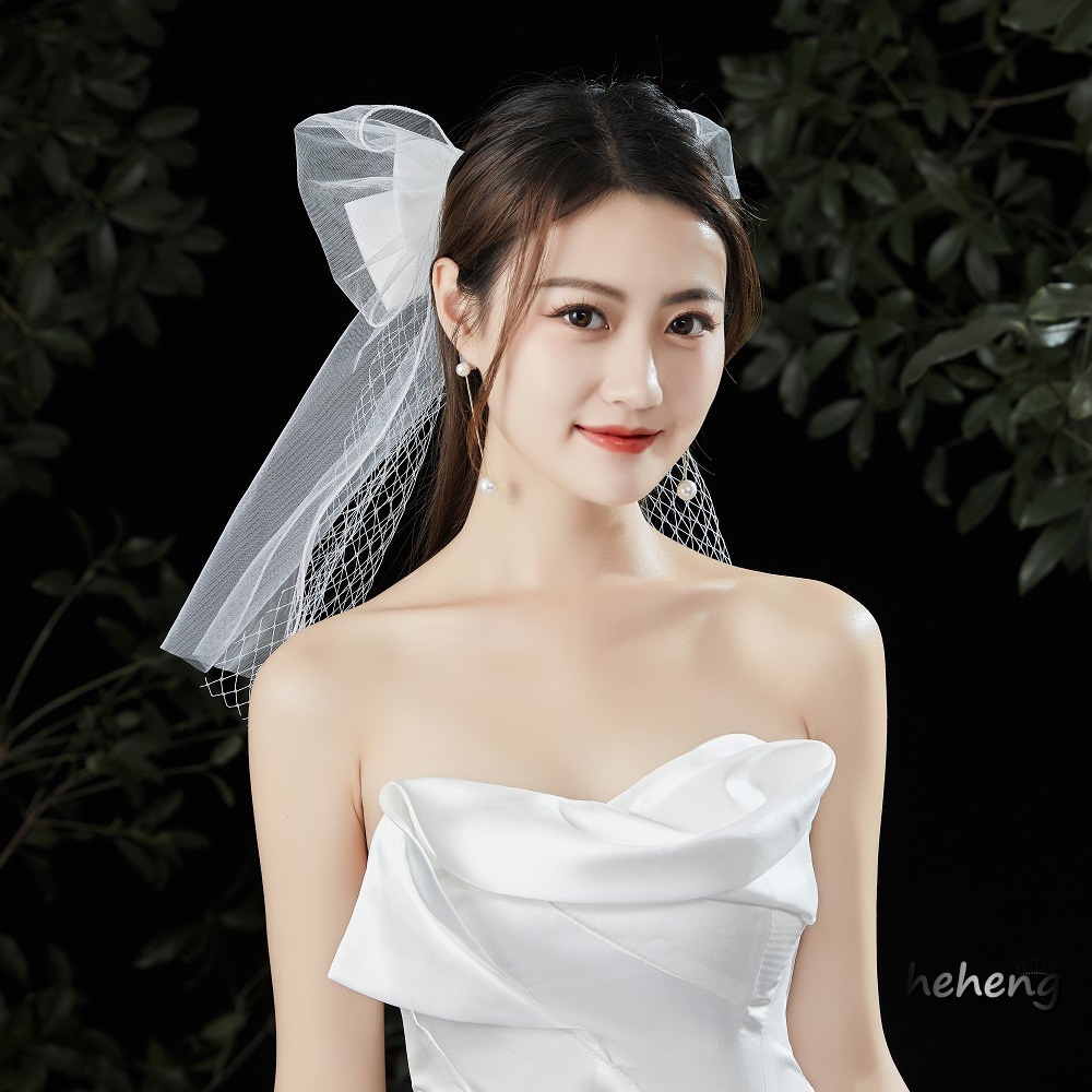 Kẹp Tóc Nơ Ngắn Đính Ngọc Trai Sang Trọng Cho Đám Cưới