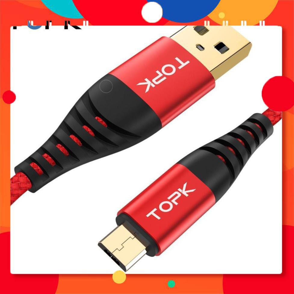 Cáp Sạc hãng TOPK AN42 Micro USB Dây Bện Sợi Nylon Dài 1m TPHCM
