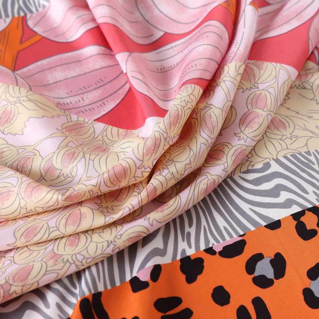 Khăn Quàng Cổ Lụa Vuông 90cm 24H In Họa Tiết Da Báo Đa Năng Thời Trang