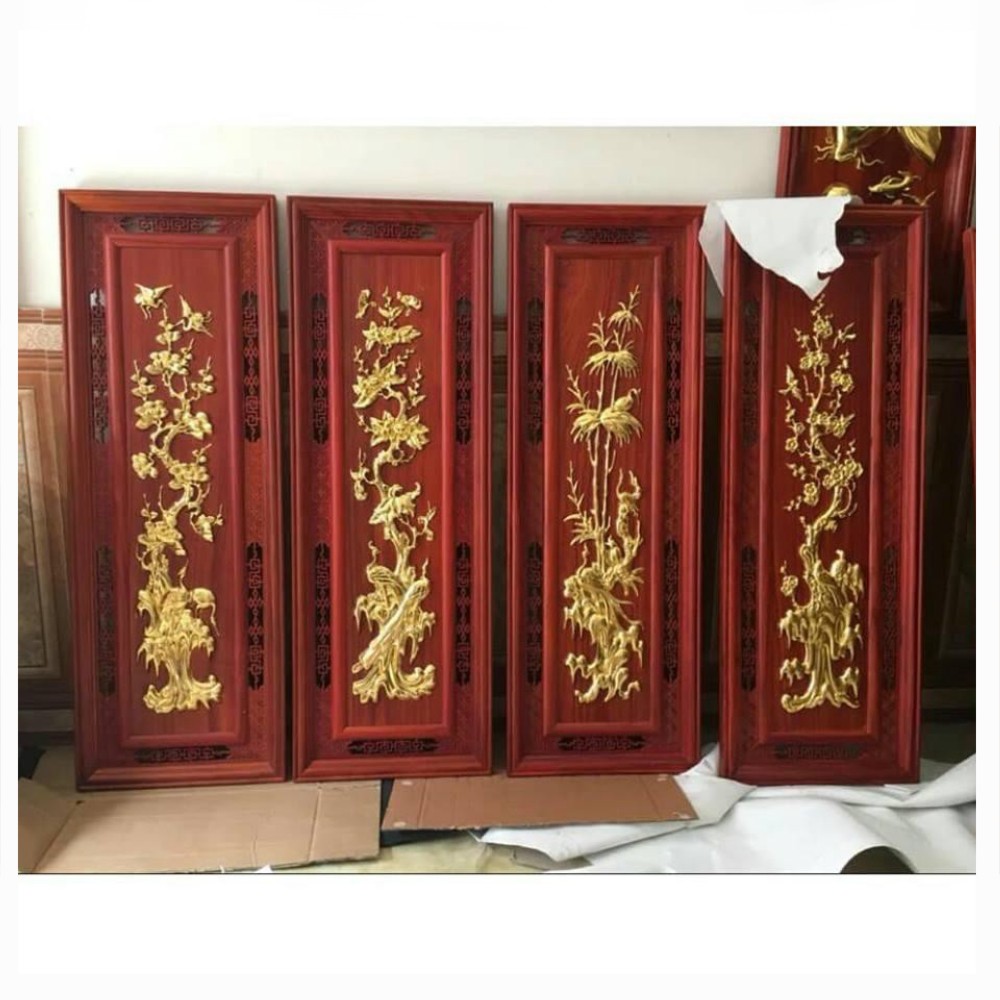 Bộ tranh gỗ hương tứ quý rát vàng tùng cúc trúc mai giá rẻ bất ngờ 38 x 108 x 3cm