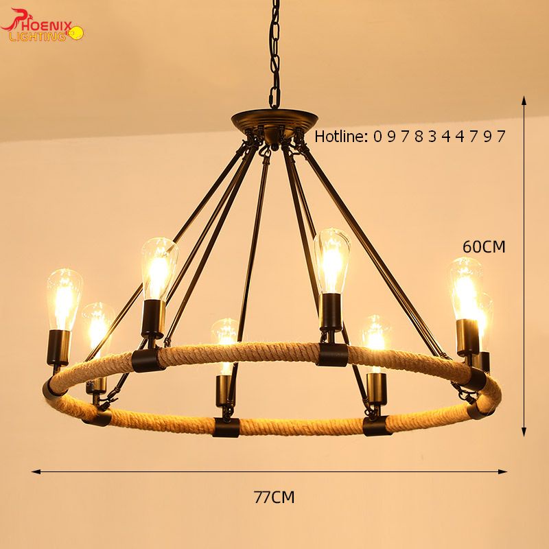 Đèn thả decor dây thừng phong cách vintage trang trí quán cafe nhà hàng - Đèn Phượng Hoàng