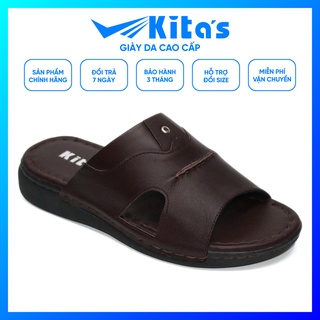 Dép Quai Ngang Nam KITAS - Da Bò Thật - Đế Cao Su - May Đế - Bảo Hành 1 Năm - 119-9598