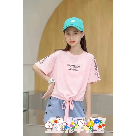 Bộ quần áo bé gái áo phông quần short jean co giãn bé gái cỡ lớn 27 - 50kg M2203