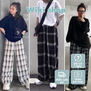 Quần CARO PANT unisex ống suông rộng cạp chun hack chân tôn dáng chất vải thô kẻ hàng có size 3 màu cực ngầu C32