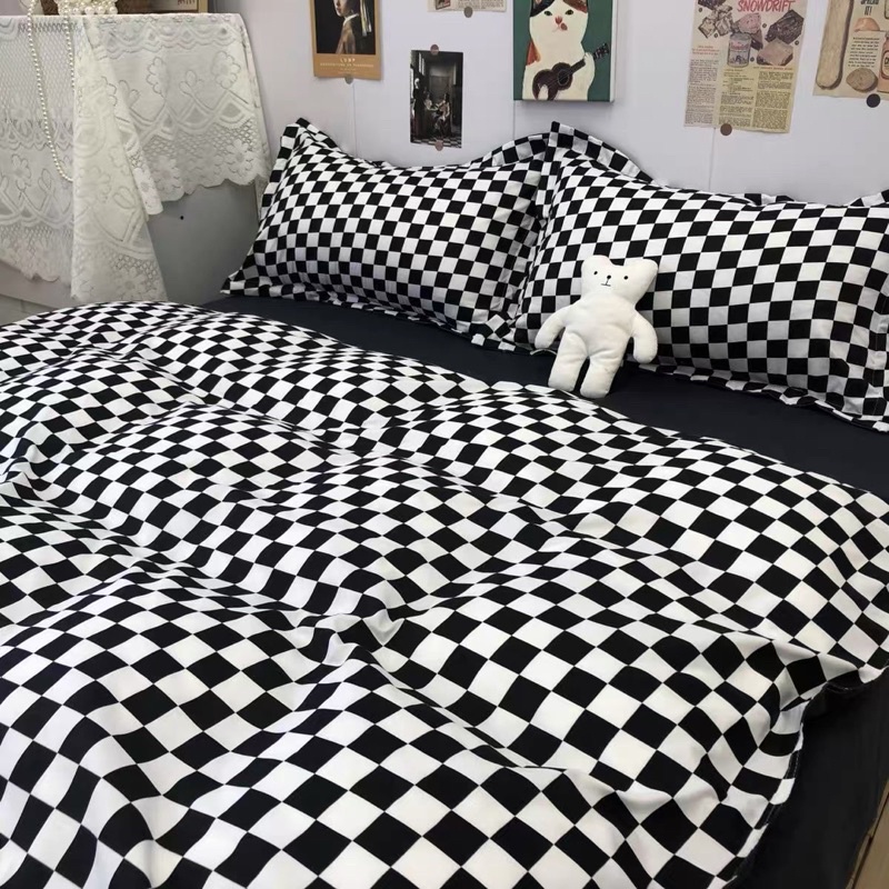 Set Bộ Vỏ Cotton Poly Ô Vuông Bàn Cờ Nhỏ Chất Vải Đanh Mát _Shinbedding