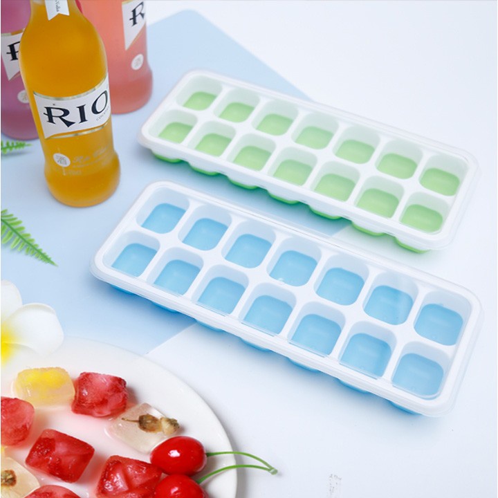 Khay làm đá silicon trữ tủ lạnh tiện ích khay đá mini CÓ NẮP nhiều màu sắc sinh động đồ gia dụng đẹp khuôn làm đá bi