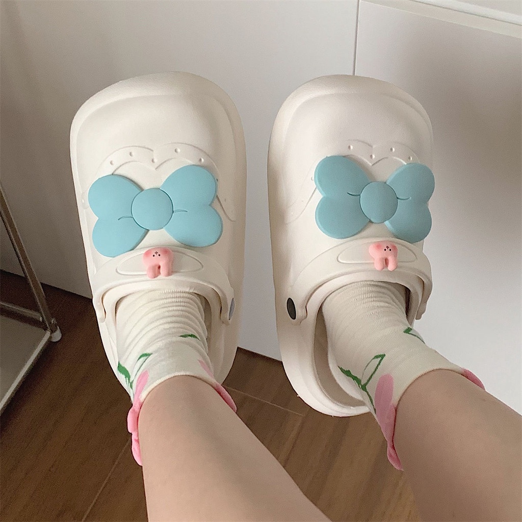Dép sục, dép cross trắng hình nơ dễ thương Ulzzang