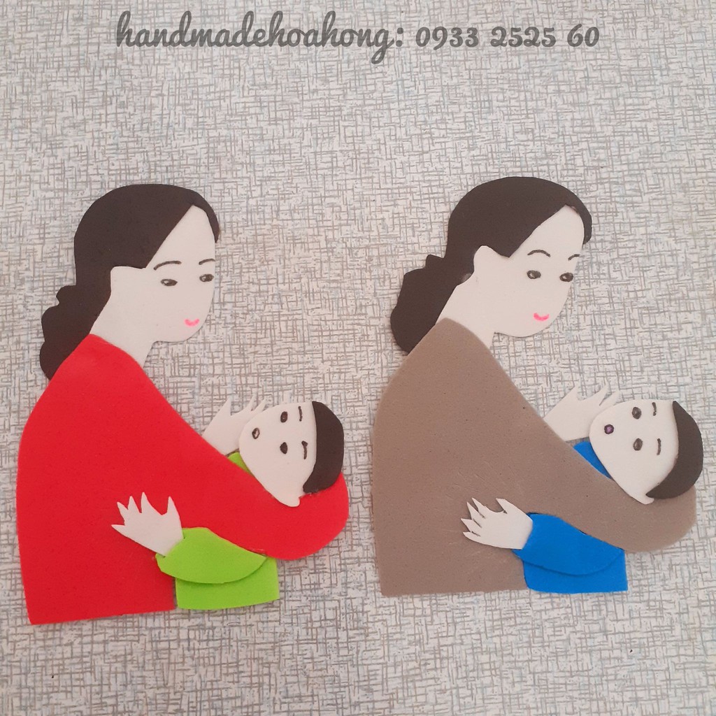 4 Hình mẹ bồng con bằng giấy xốp kim tuyến, 8.4 x 5.5cm _ Hình trang trí thiệp 8.3, 20.10_ phong thư, bưu thiếp