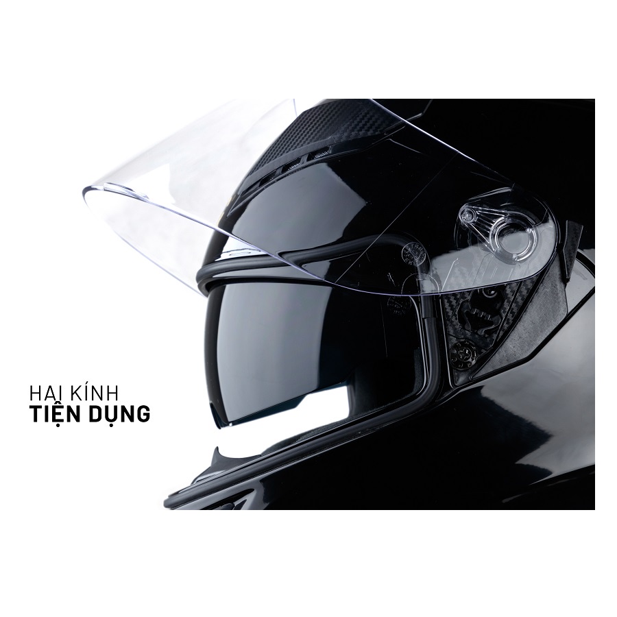 Mũ Bảo Hiểm Fullface 2 Kính ROC - R05 Trơn (BH 24 Tháng) - Tặng Khăn Trùm Ninja