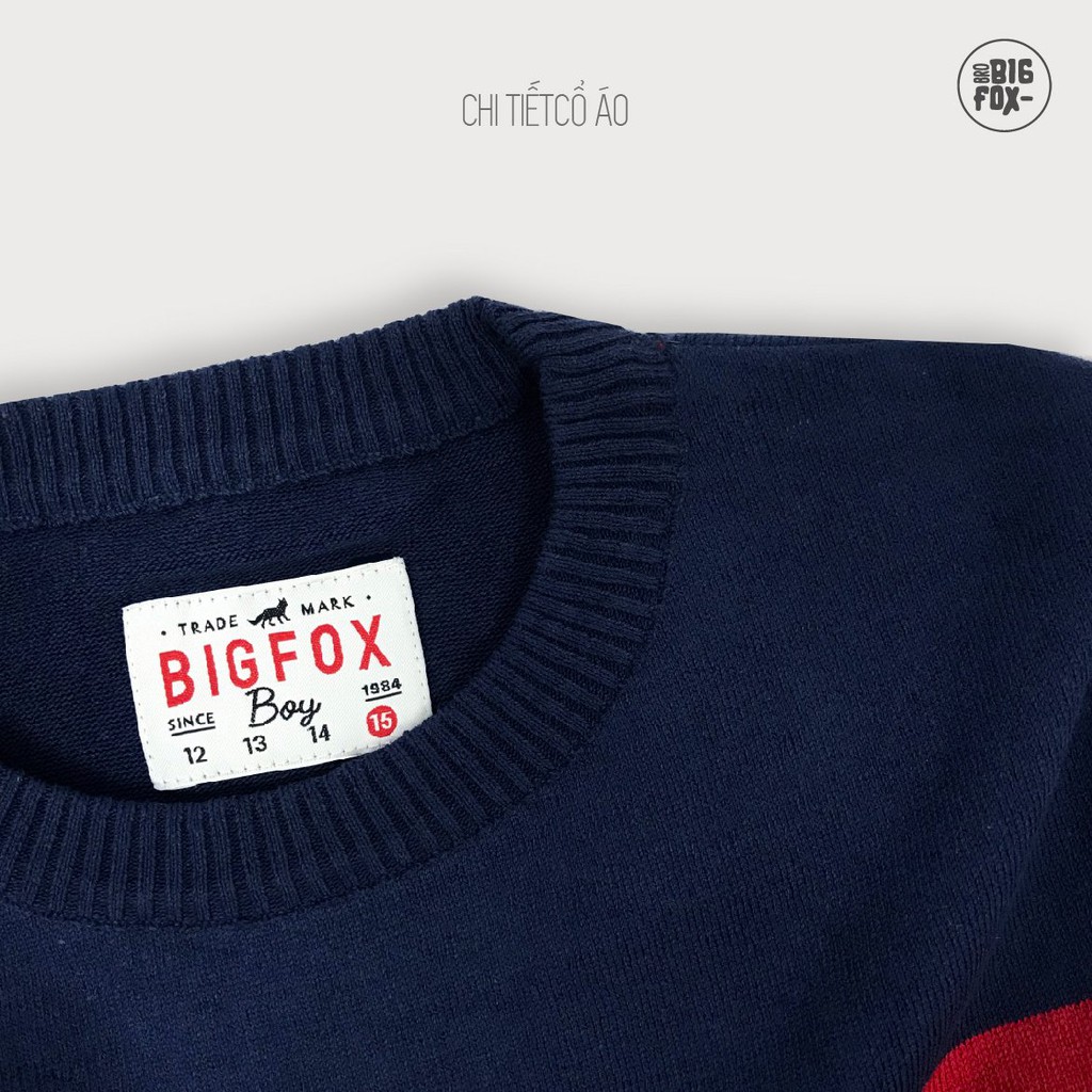 Áo Len Cotton Cho Bé Trai Bigfox Size Đại. Áo Len  Cotton Cổ Tròn  Phối Kẻ Trẻ Em Teen Boy